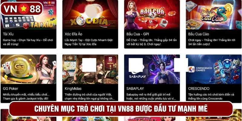 Chuyên mục trò chơi tại VN88 được đầu tư mạnh mẽ