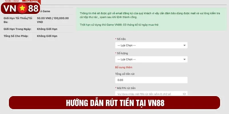 Hướng dẫn rút tiền tại VN88