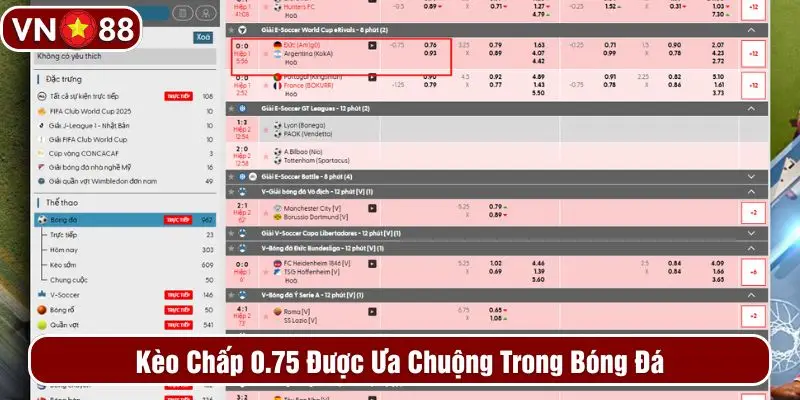 Kèo chấp 0.75 được ưa chuộng trong bóng đá