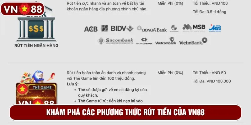 Khám phá các phương thức rút tiền của VN88