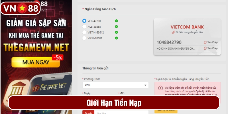 Số tiền nạp tối thiểu khi chơi tại VN88 